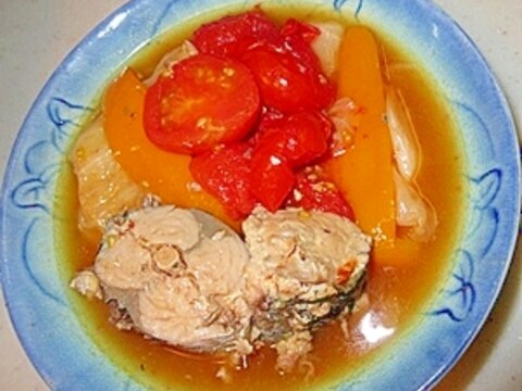 お手軽な鯖水煮缶で♪キャベツとトマトのスープ